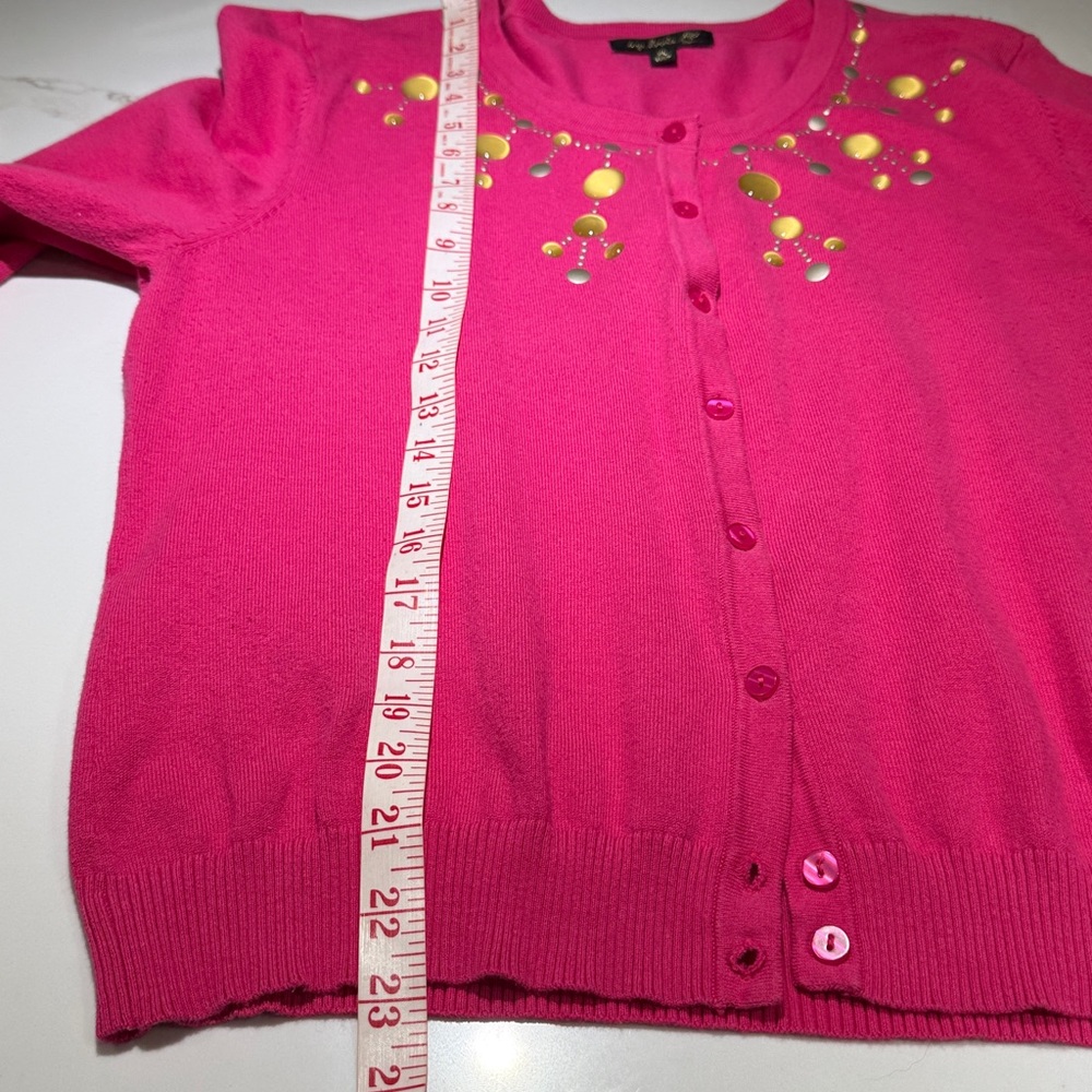 SWEATER, Cardigan, Long Sleeve, Button down, Embellished, Bright Pink - Picture 7 of 8